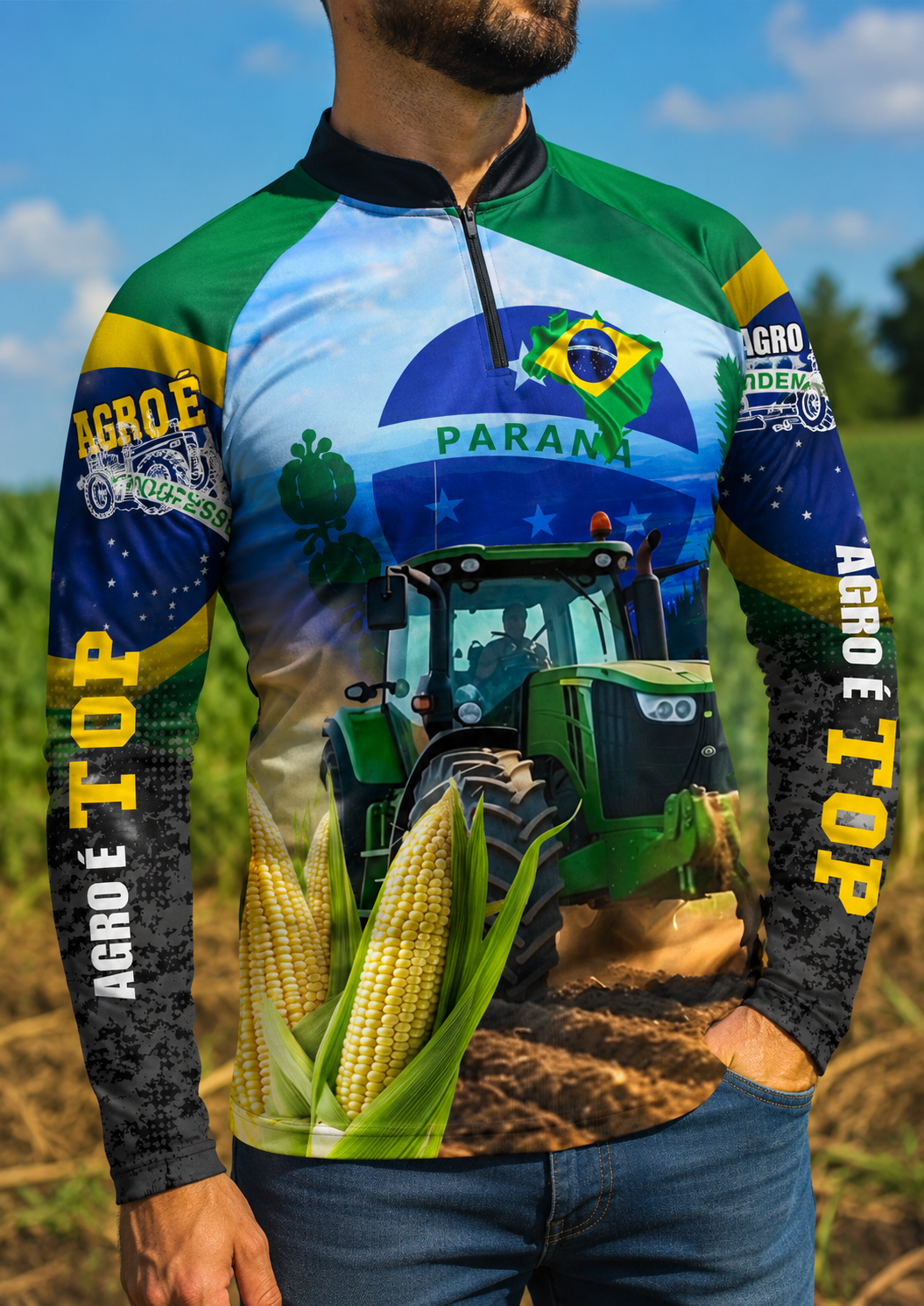 Camiseta Raglan Gola Padre com Zíper