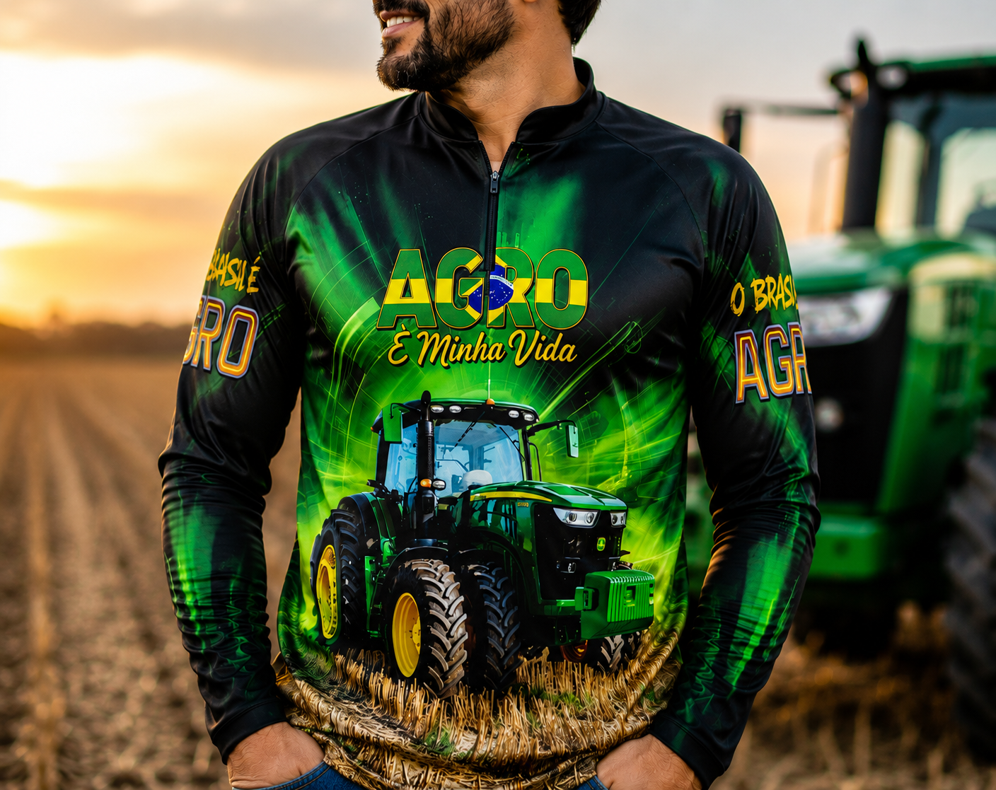 Camiseta Raglan Gola Padre com Zíper