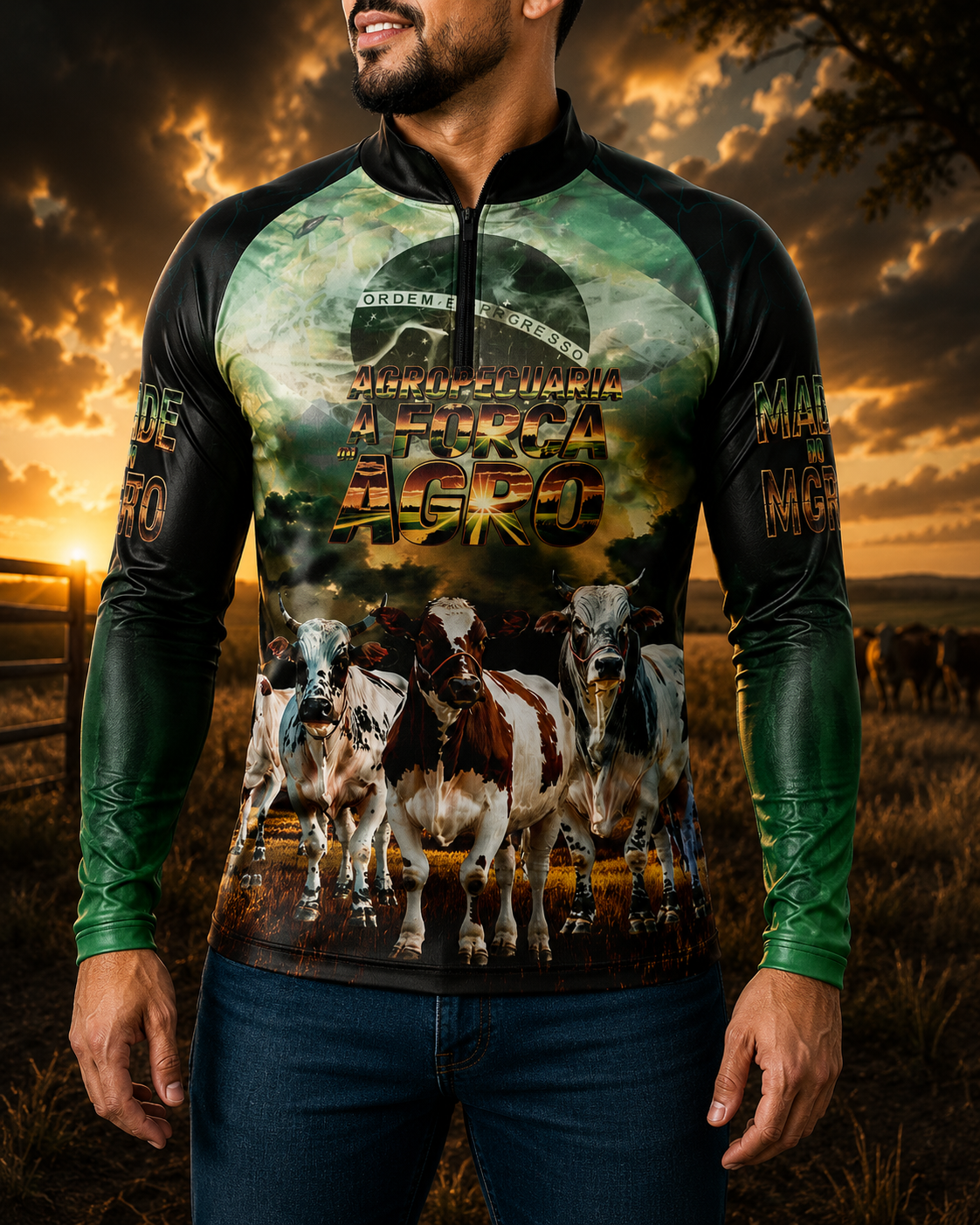 Camiseta Raglan Gola Padre com Zíper