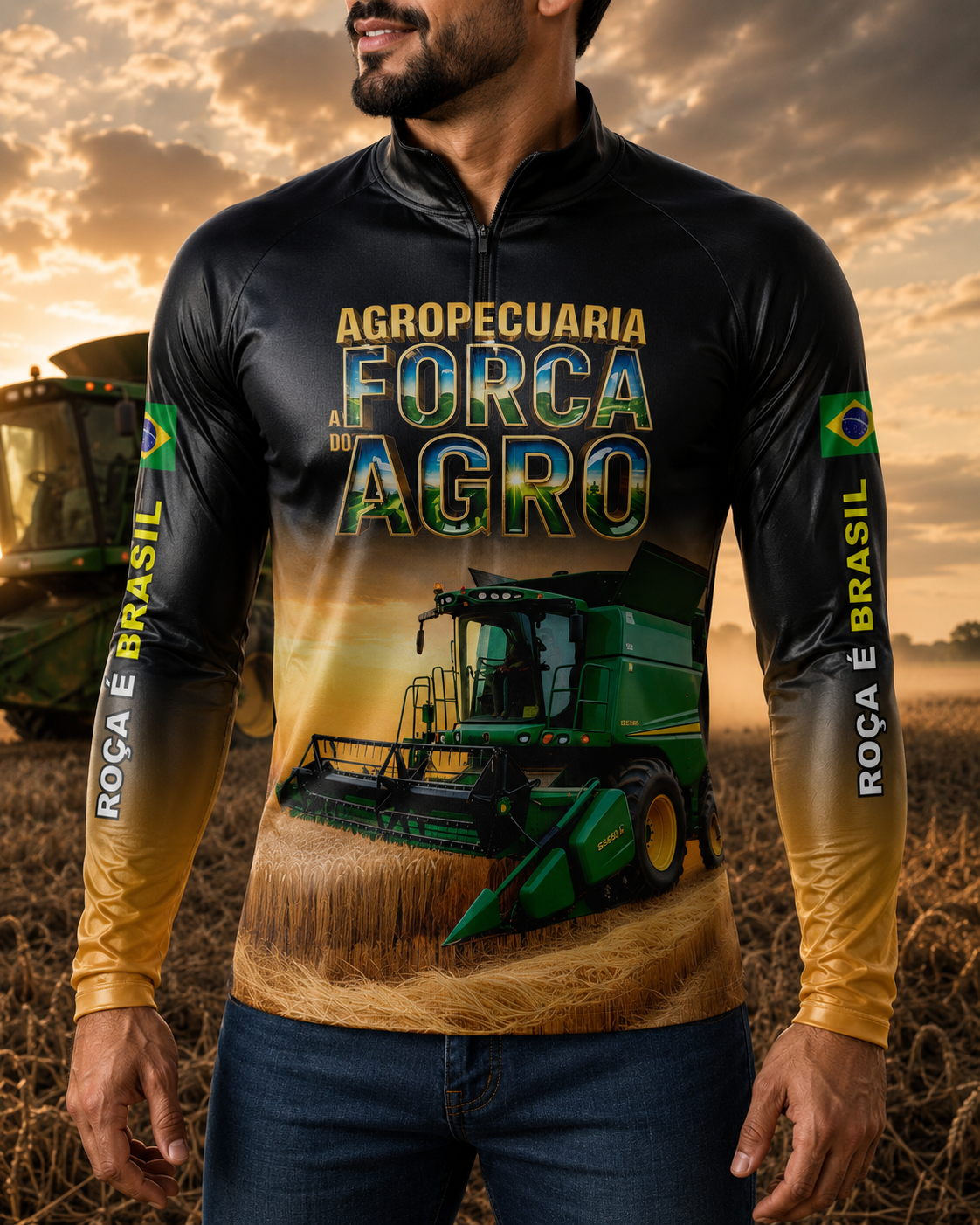 Camiseta Raglan Gola Padre com Zíper