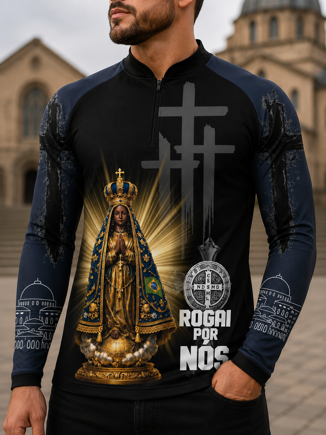 Camiseta Raglan Gola Padre com Zíper