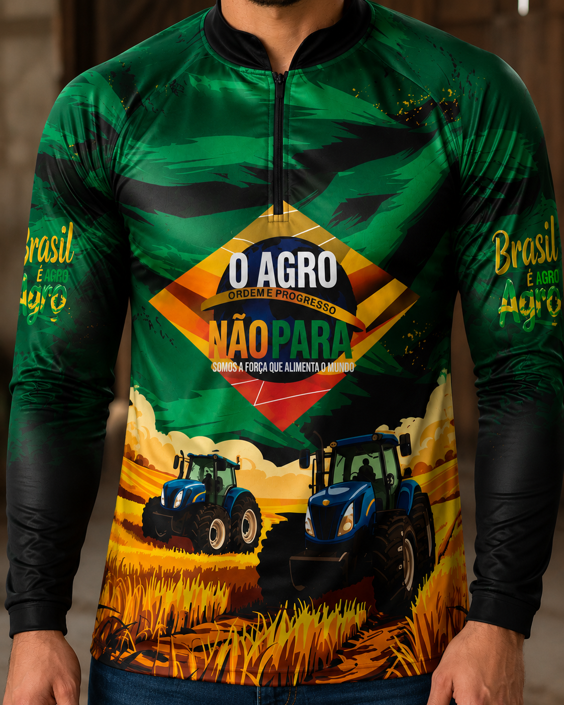 Camiseta Raglan Gola Padre com Zíper