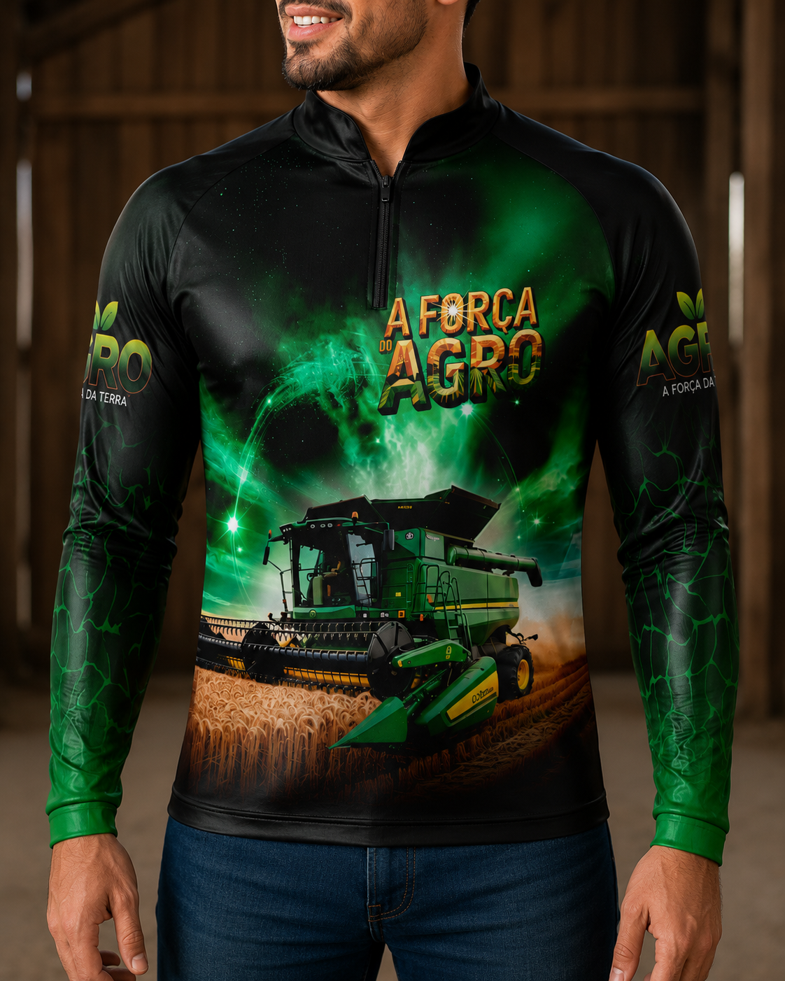 Camiseta Raglan Gola Padre com Zíper